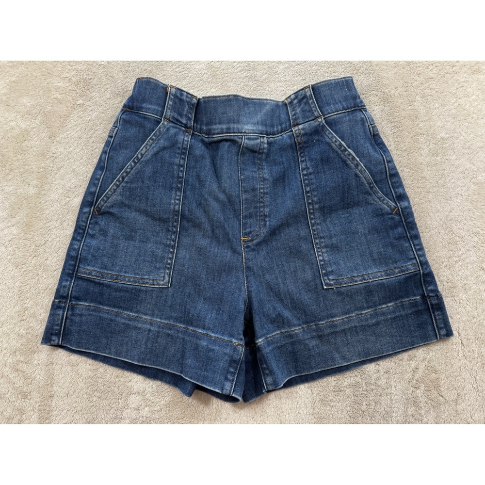 Spanx Womens 20780R Stretch Denim High‎ Rise Blue Shorts XS Meas: 26x3